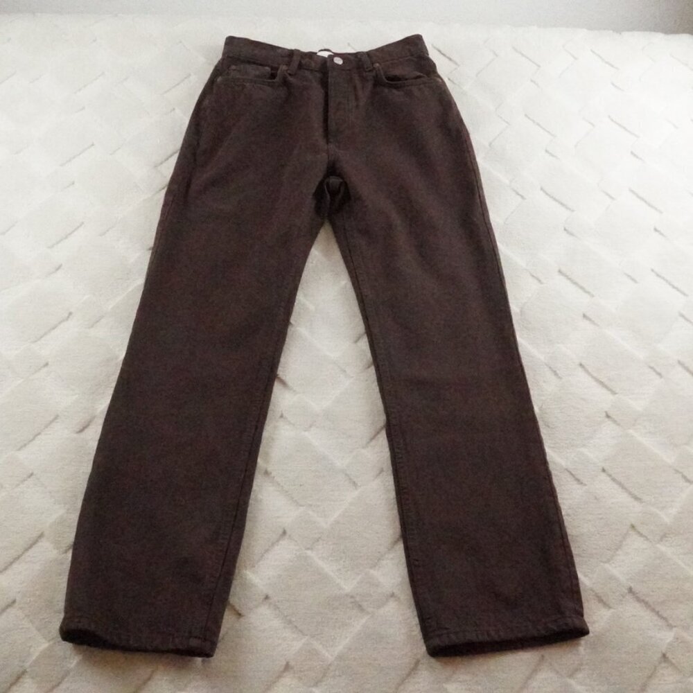 Zara High Waisted Straight Leg Jean Womens 6 Brown Full Length Rigid Denim
